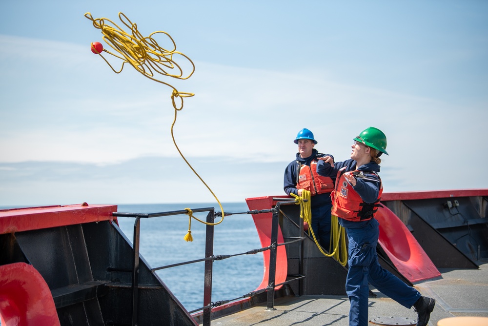 Coast Guard Cutter Healy (WAGB-20) conducts training in the Pacific Ocean