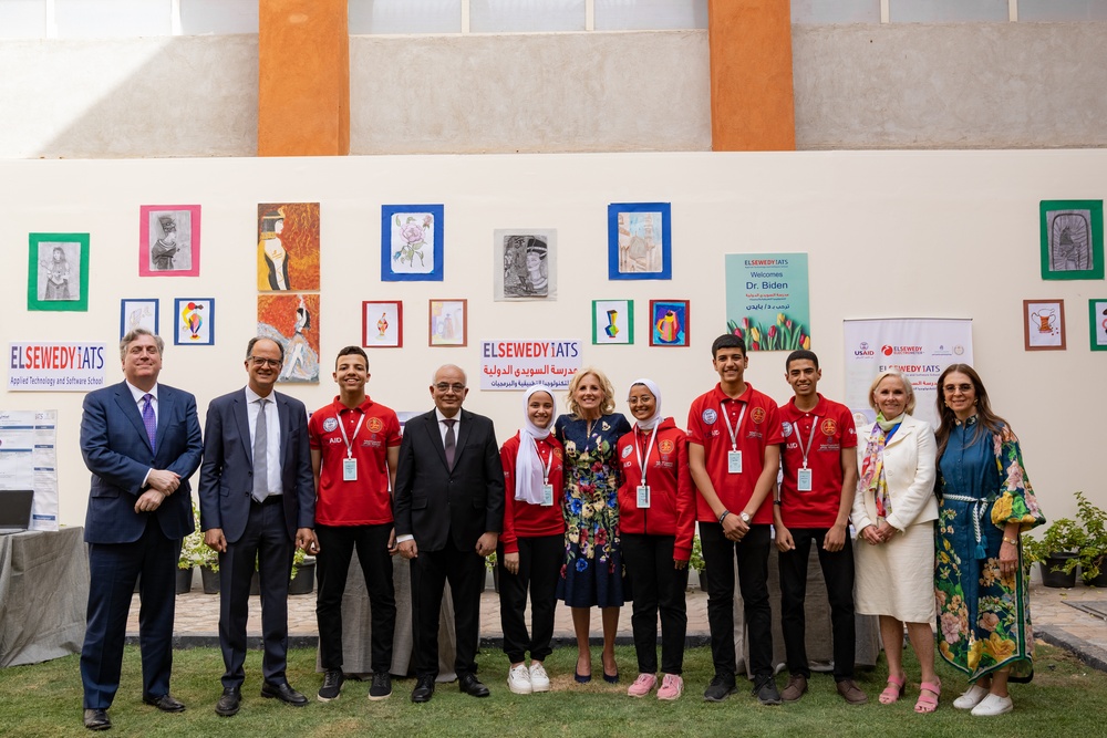 First Lady Jill Biden views student capstone projects during a visit to the Elsewedy Technical Academy, Friday, June 2, 2023, in Cairo, Egypt. (Official White House Photo by Erin Scott)