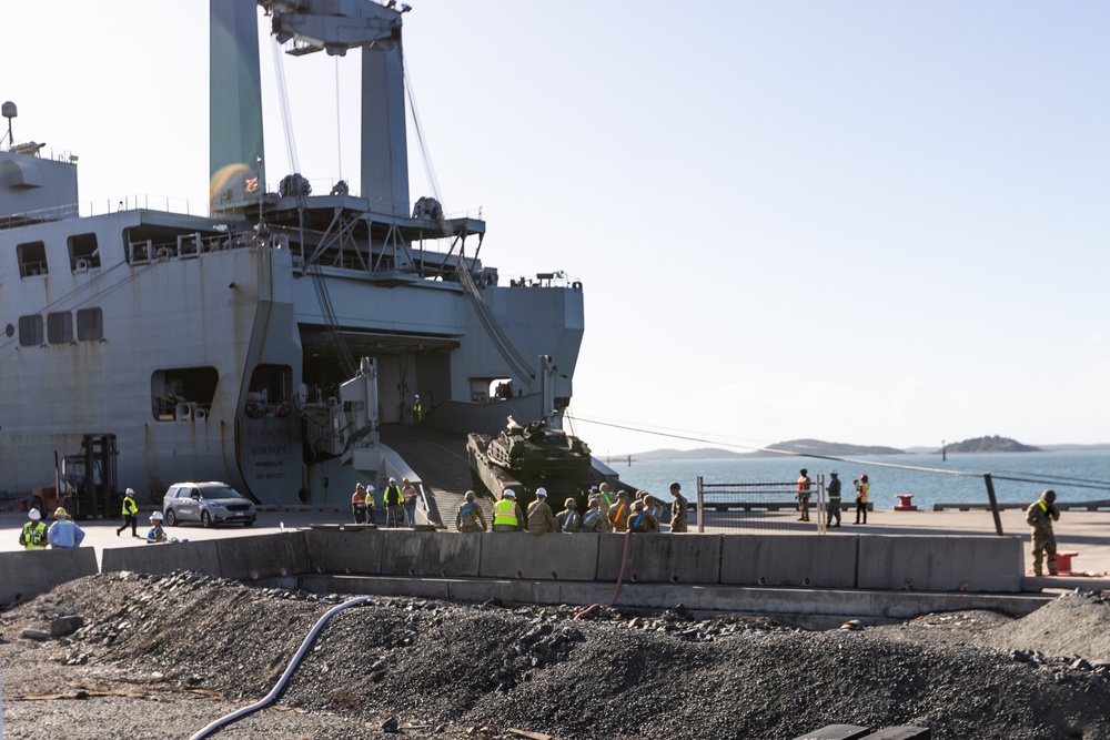 U.S. Army tanks arrive at the Port of Gladstone