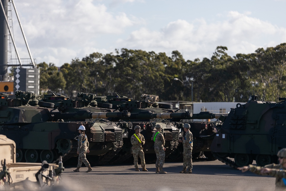 U.S. Army tanks arrive at the Port of Gladstone