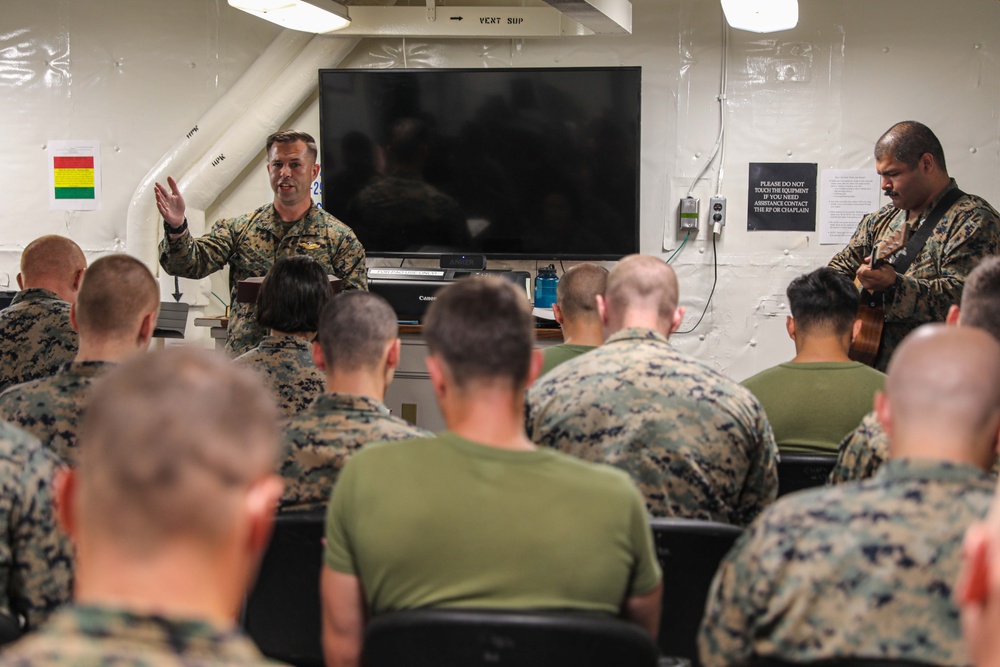 USS Carter Hall Conducts Protestant Service