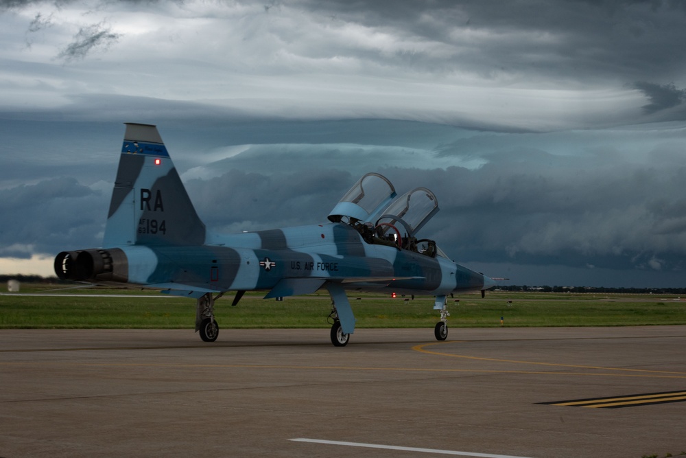 A T-38 stares down an Oklahoma supercell.