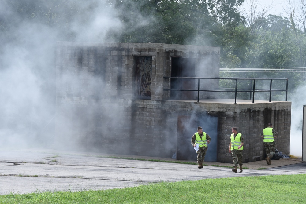 Instructors prepare building for exercise