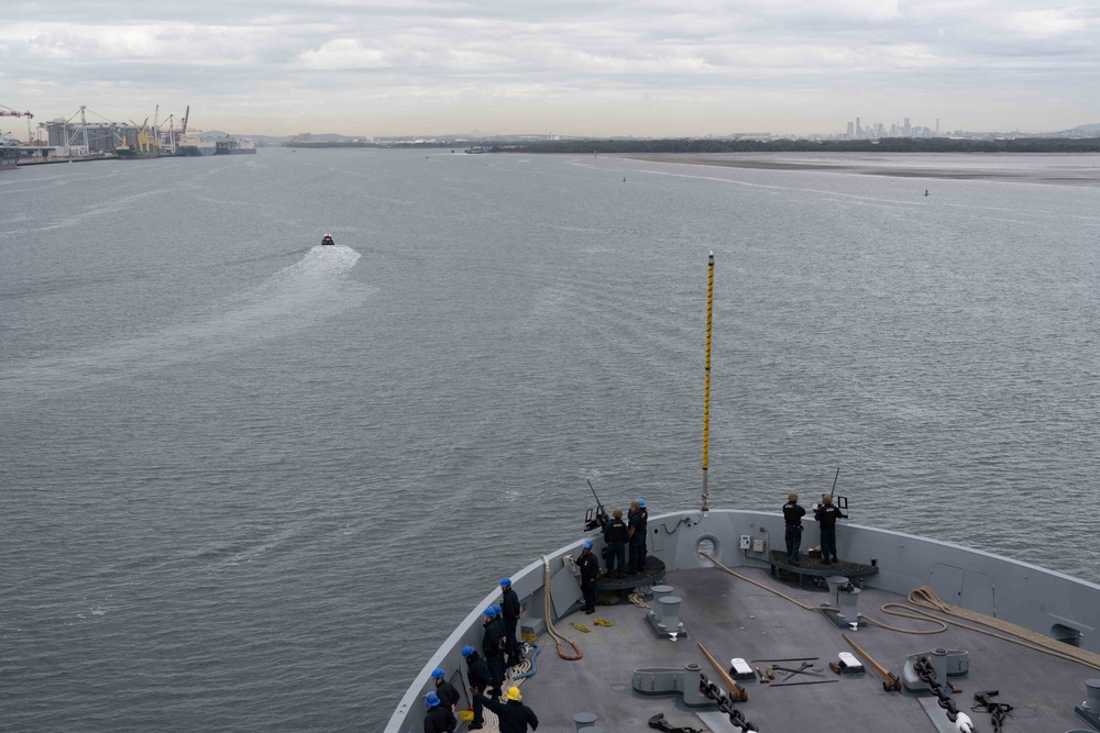 USS New Orleans Pulls into Brisbane, Australia, During Talisman Sabre 23, July 12, 2023