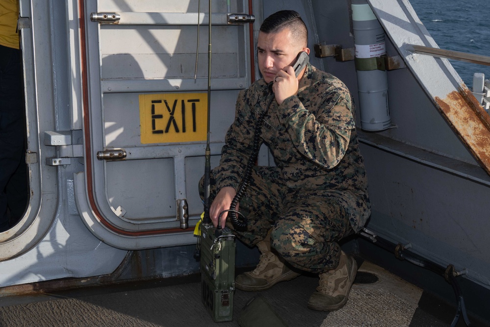 Marines frrom the 31st MEU Perform Comms Checks During Talisman Sabre 23 aboard USS New Orleans July 18, 2023