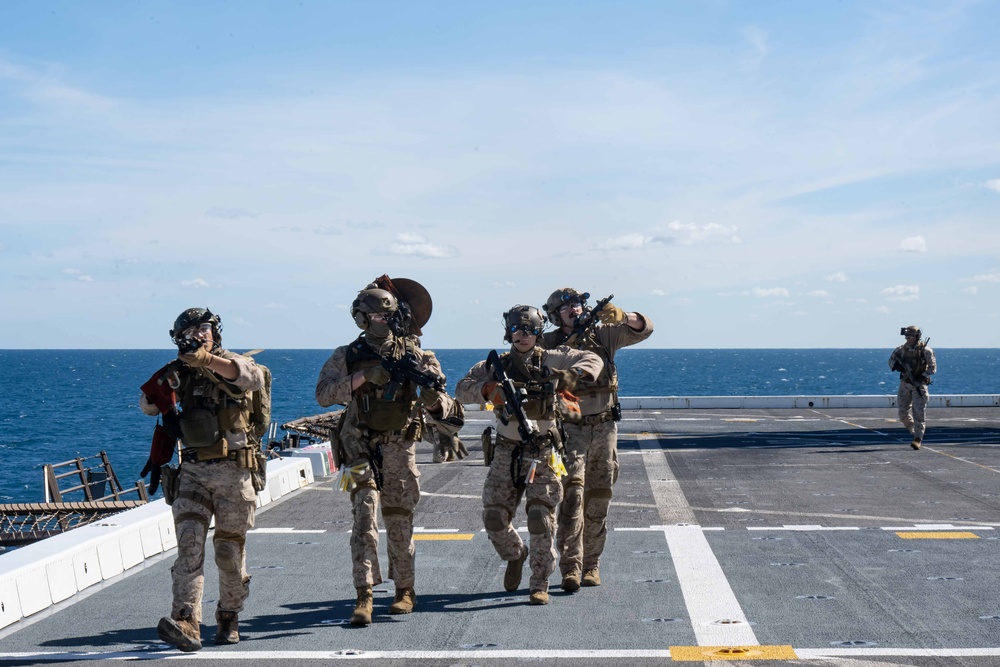 USS New Orleans Conducts Visit, Board, Search, and Seizure Drill with 31st MEU and USS Green Bay aboard USS New Orleans July 8, 2023