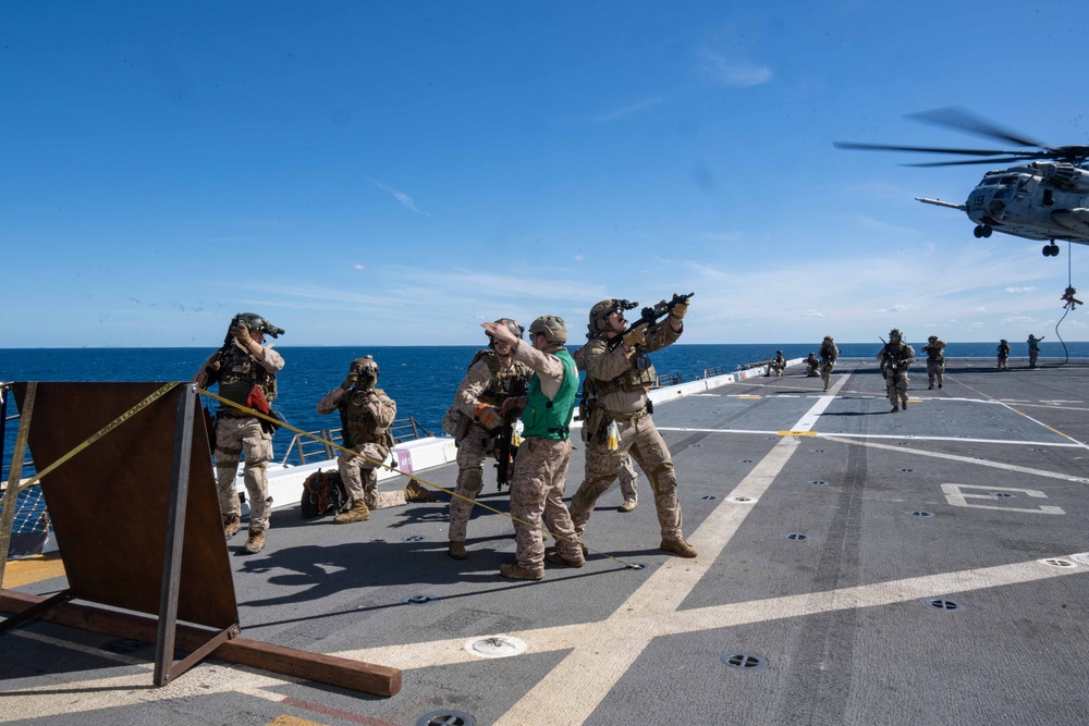 USS New Orleans Conducts Visit, Board, Search, and Seizure Drill with 31st MEU and USS Green Bay aboard USS New Orleans July 8, 2023