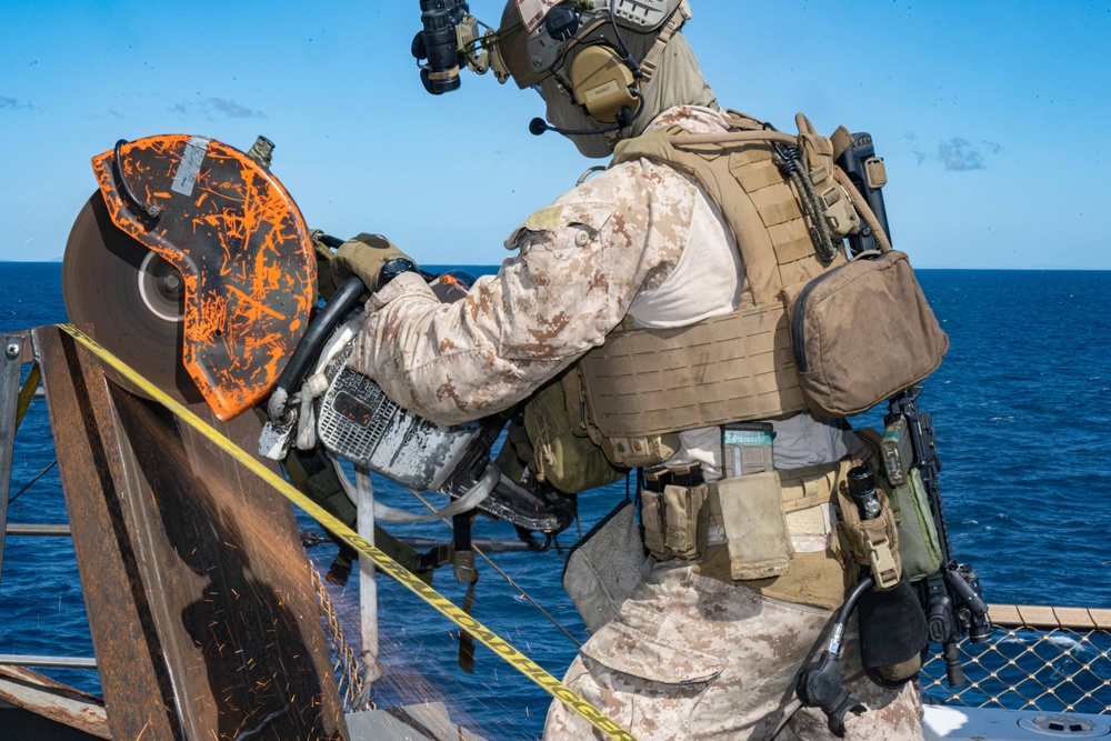 USS New Orleans Conducts Visit, Board, Search, and Seizure Drill with 31st MEU and USS Green Bay aboard USS New Orleans July 8, 2023