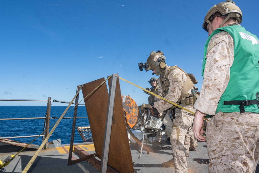 USS New Orleans Conducts Visit, Board, Search, and Seizure Drill with 31st MEU and USS Green Bay aboard USS New Orleans July 8, 2023