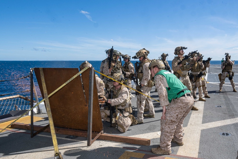 USS New Orleans Conducts Visit, Board, Search, and Seizure Drill with 31st MEU and USS Green Bay aboard USS New Orleans July 8, 2023