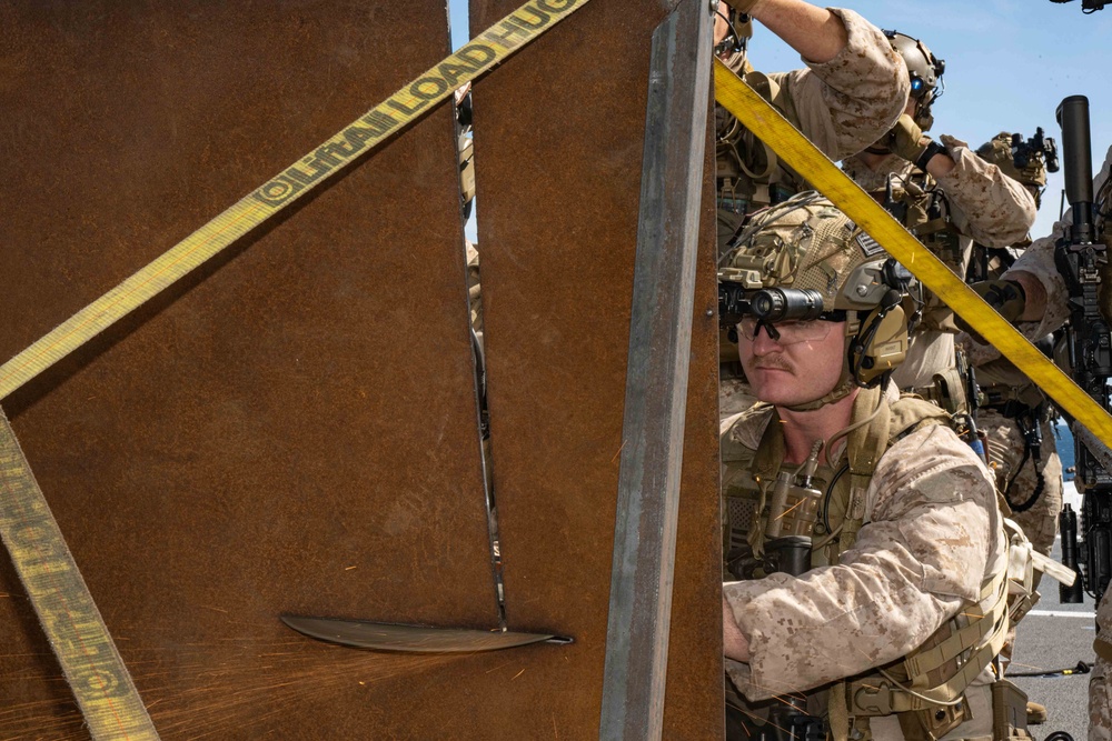 USS New Orleans Conducts Visit, Board, Search, and Seizure Drill with 31st MEU and USS Green Bay aboard USS New Orleans July 8, 2023