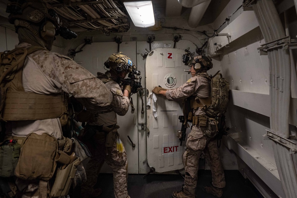 USS New Orleans Conducts Visit, Board, Search, and Seizure Drill with 31st MEU and USS Green Bay aboard USS New Orleans July 8, 2023