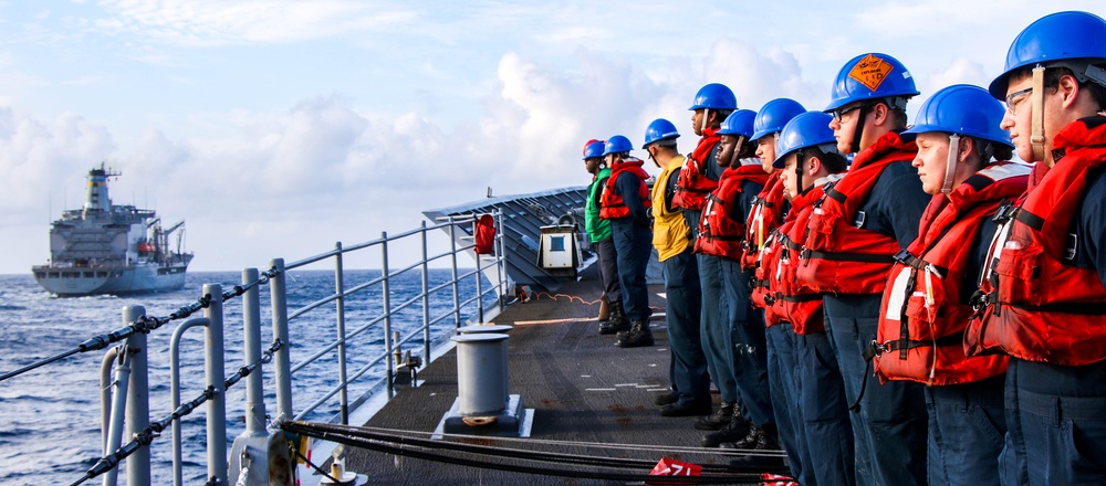 USS Robert Smalls (CG 62) Sailors Stand At Parade Rest before RAS