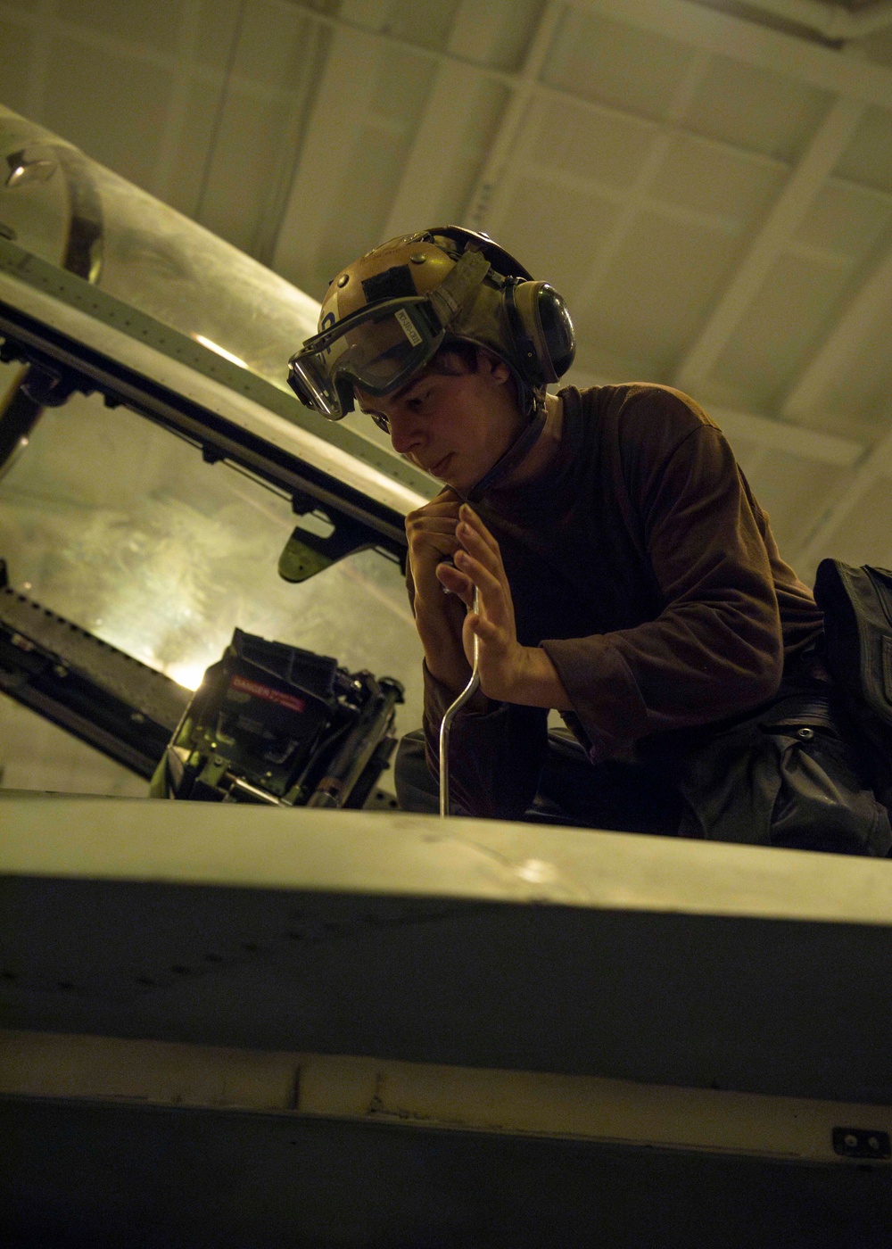Strike Fighter Squadron (VFA) 2 Sailor Conducts Maintenance Aboard USS Carl Vinson (CVN 70)