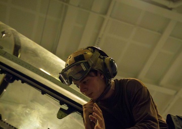 Strike Fighter Squadron (VFA) 2 Sailor Conducts Maintenance Aboard USS Carl Vinson (CVN 70)