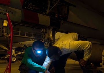 Strike Fighter Squadron (VFA) 2 Sailors Perform Maintenance Aboard USS Carl Vinson (CVN 70)