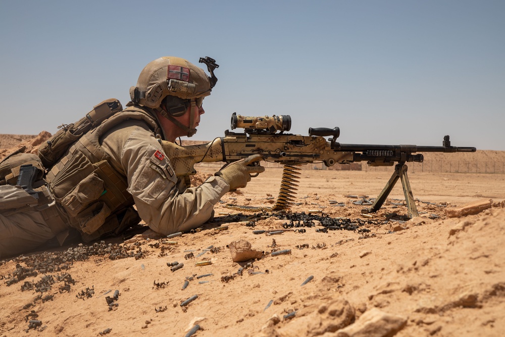 Norwegian soldiers conduct a live-fire exercise at Al Asad Air Base