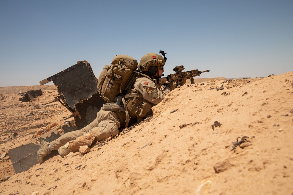 Norwegian soldiers conduct a live-fire exercise at Al Asad Air Base