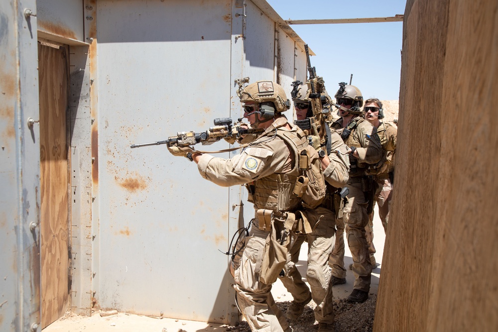 Norwegian soldiers conduct a live-fire exercise at Al Asad Air Base