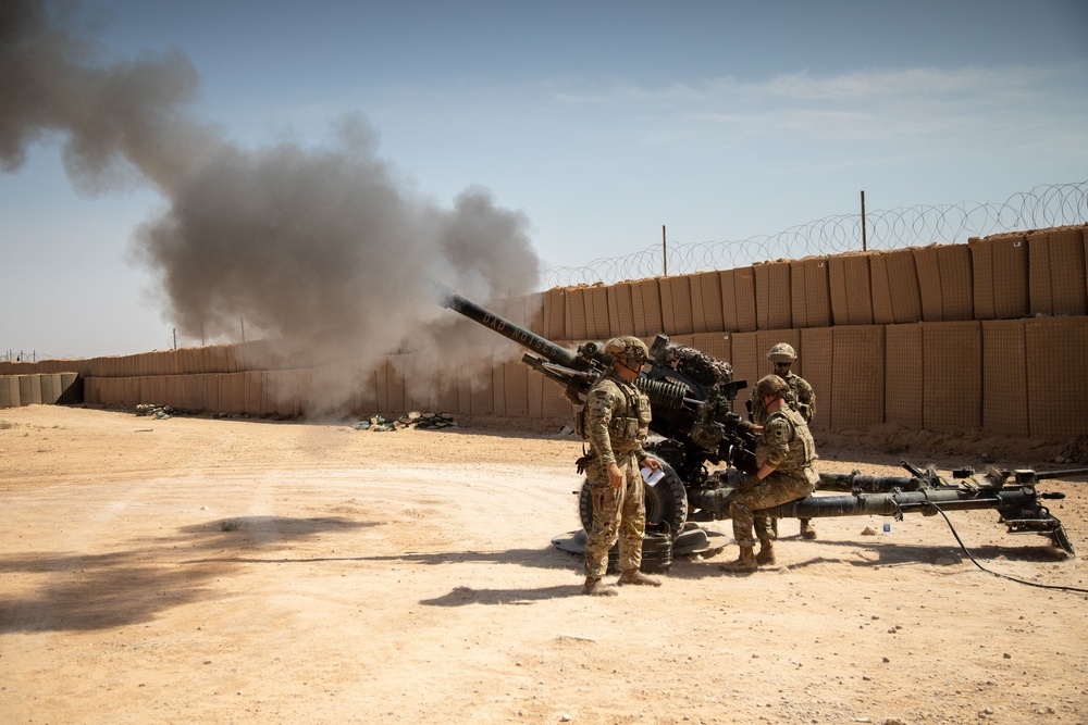 Coalition forces conduct Howitzer live-fire exercise at Al Asad Air Base