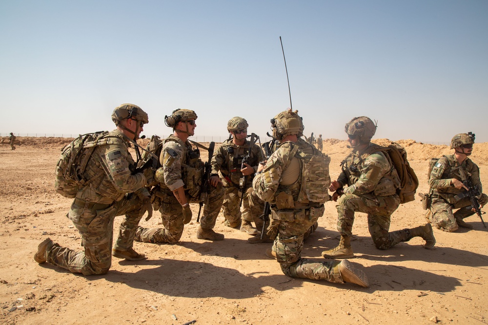 U.S. Army Soldiers conduct a training exercise at Al Asad Air Base