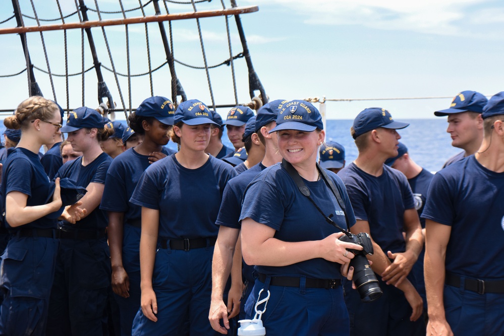 Cadets aboard USCGC Eagle (WIX 327)