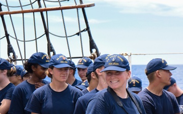 Cadets aboard USCGC Eagle (WIX 327)