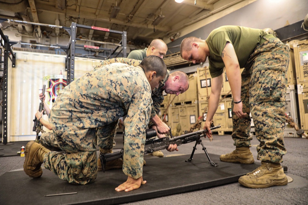 USS Carter Hall Conducts Weapons Training