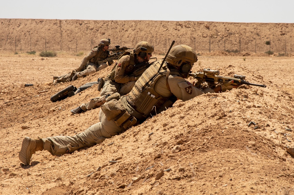 Norwegian soldiers conduct a live-fire exercise at Al Asad Air Base