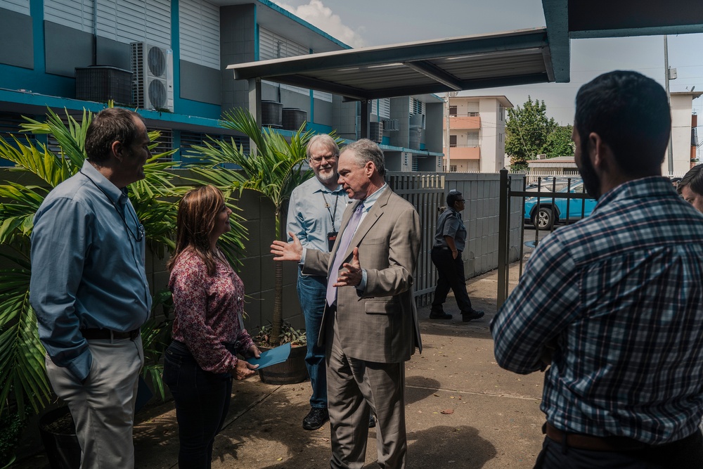 Senator Tim Kaine Assesses Post-Hurricane Recovery Progress at Auxilio Mutuo Hospital and Luis Lloréns Torres Montessori School in Puerto Rico"