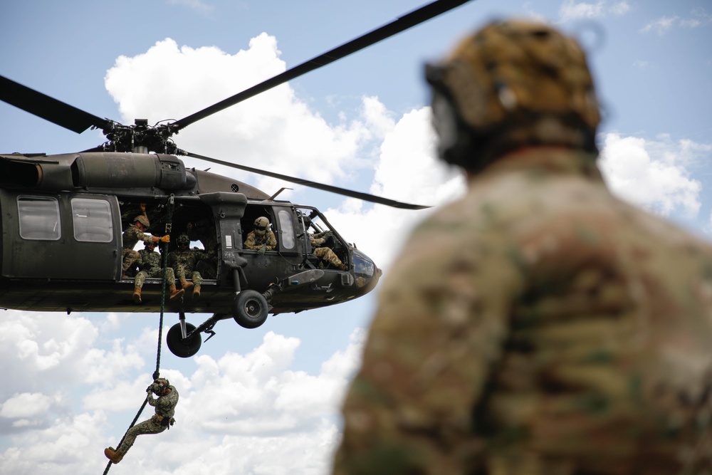 Multinational extration and insertion exercise takes place during TRADEWINDS23 exercise on July, 17 2023 at Air Base London, Guyana.