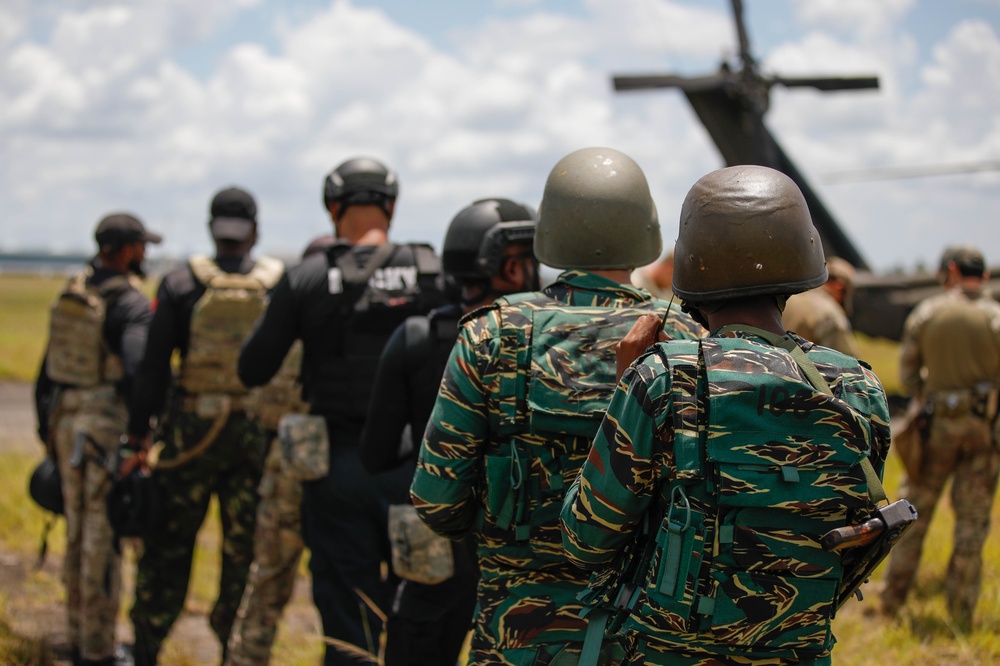 Multinational extration and insertion exercise takes place during TRADEWINDS23 exercise on July, 17 2023 at Air Base London, Guyana.