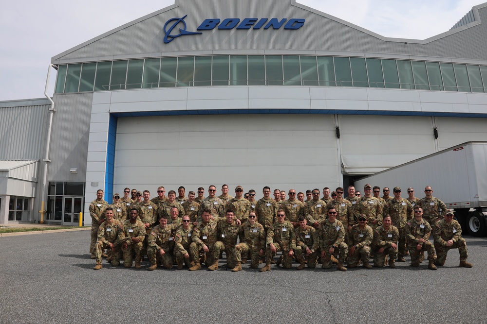10th CAB, 3-10, B CO. Soldiers stand outside the Ridley Park Boeing Facility.