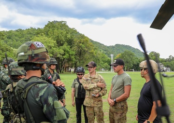 U.S. Army Soldiers of the 25th Combat Aviation Brigade brief Royal Thai Army soldiers on CH-47 Chinook helicopter air assault operations during Hanuman Guardian 2023