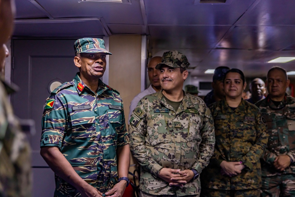 Guyana Defense Force Chief of Staff visits Mexico navy sailors aboard Mexico navy cutter