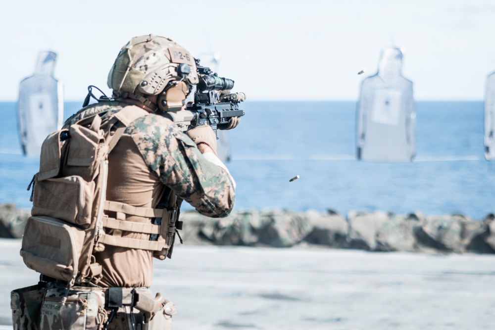 26th MEU(SOC) MSPF Conducts Live-Fire Range Aboard USS Bataan