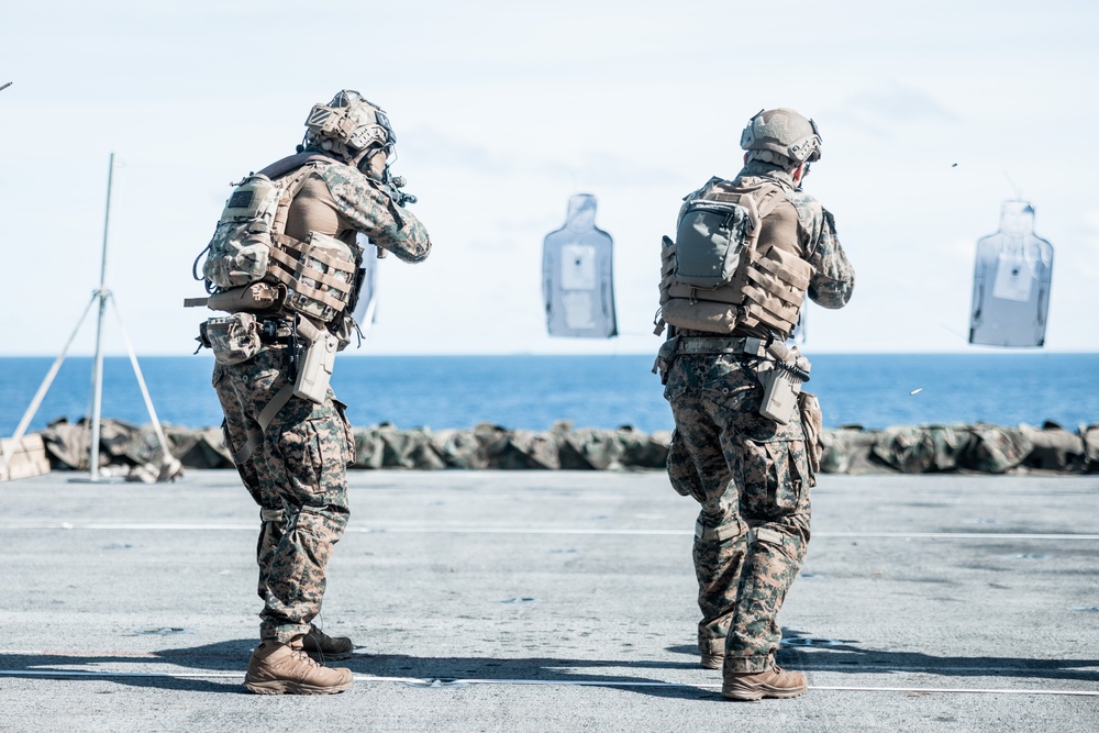 26th MEU(SOC) MSPF Conducts Live-Fire Range Aboard USS Bataan