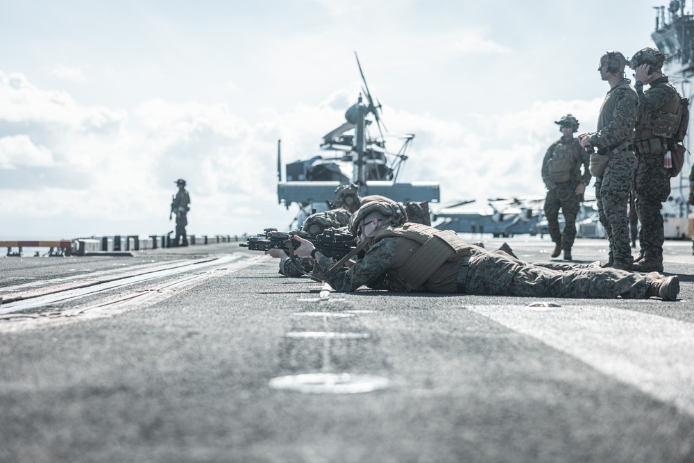 26th MEU(SOC) MSPF Conducts Live-Fire Range Aboard USS Bataan