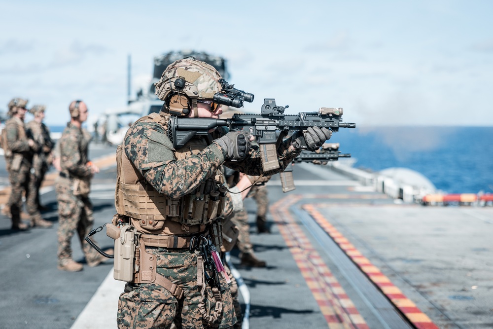 26th MEU(SOC) MSPF Conducts Live-Fire Range Aboard USS Bataan