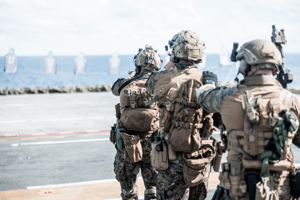 26th MEU(SOC) MSPF Conducts Live-Fire Range Aboard USS Bataan