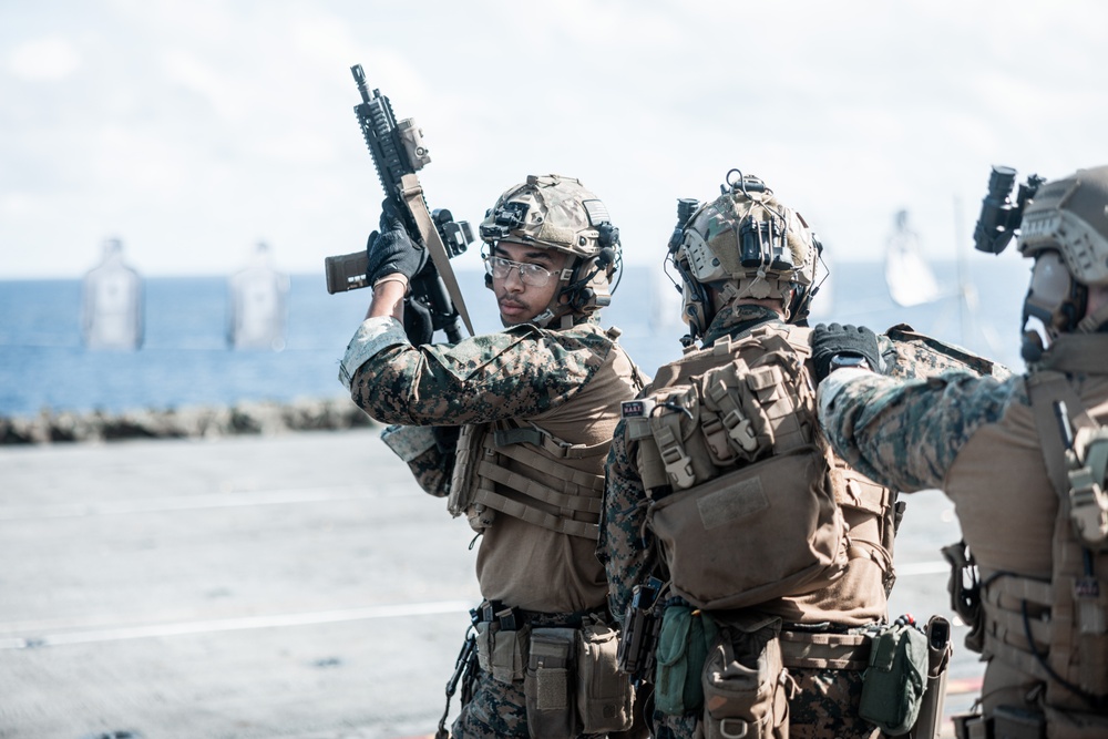 26th MEU(SOC) MSPF Conducts Live-Fire Range Aboard USS Bataan