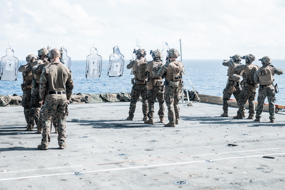 26th MEU(SOC) MSPF Conducts Live-Fire Range Aboard USS Bataan