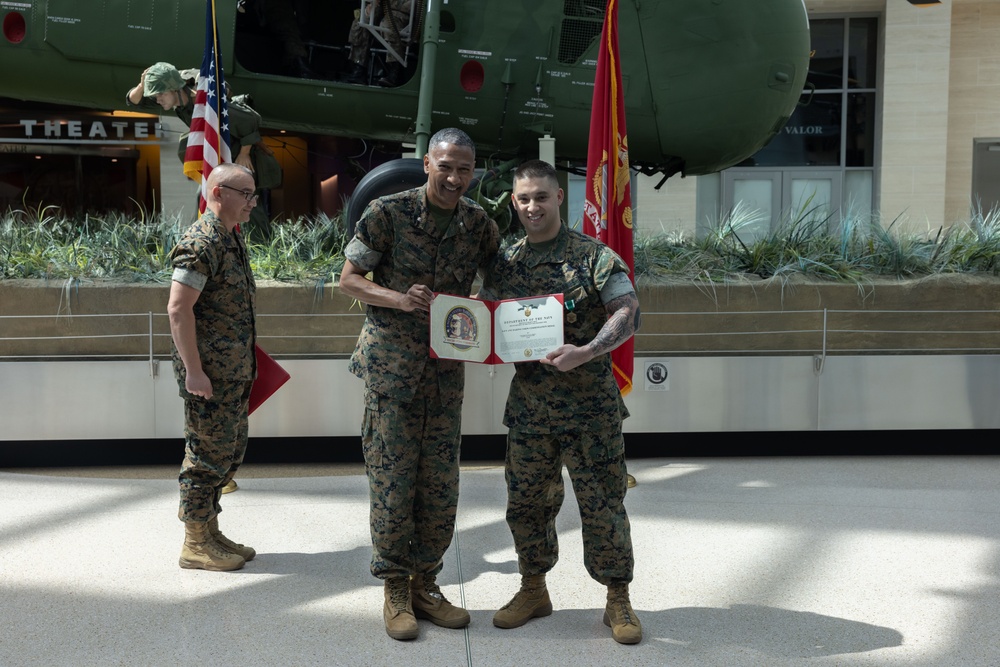 SSgt Isaac Cordova receives a Navy Commendation Medal