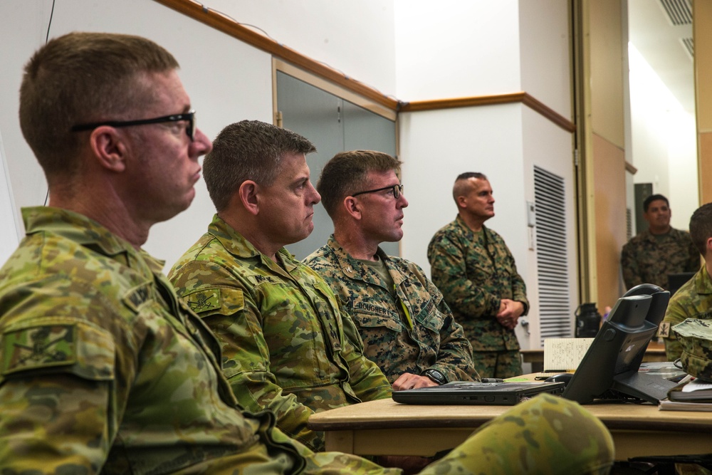 U.S. Marines with 1st Marine Division attend staff brief for Talisman Sabre 23