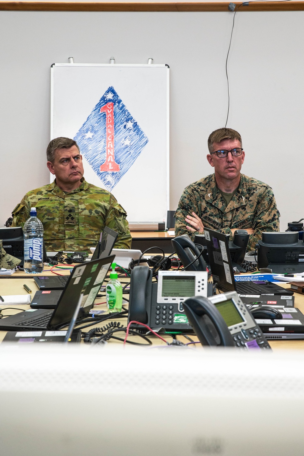 U.S. Marines with 1st Marine Division attend staff brief for Talisman Sabre 23