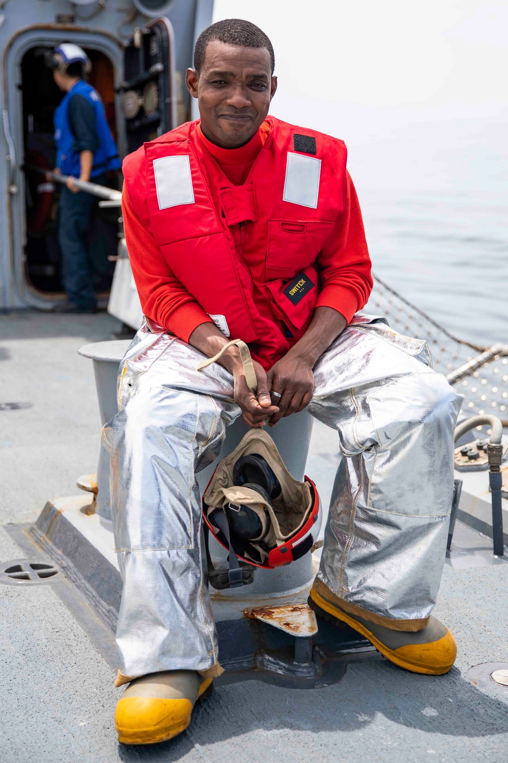 USS Ralph Johnson Sailors conduct flight quarters in the Sea of Japan.