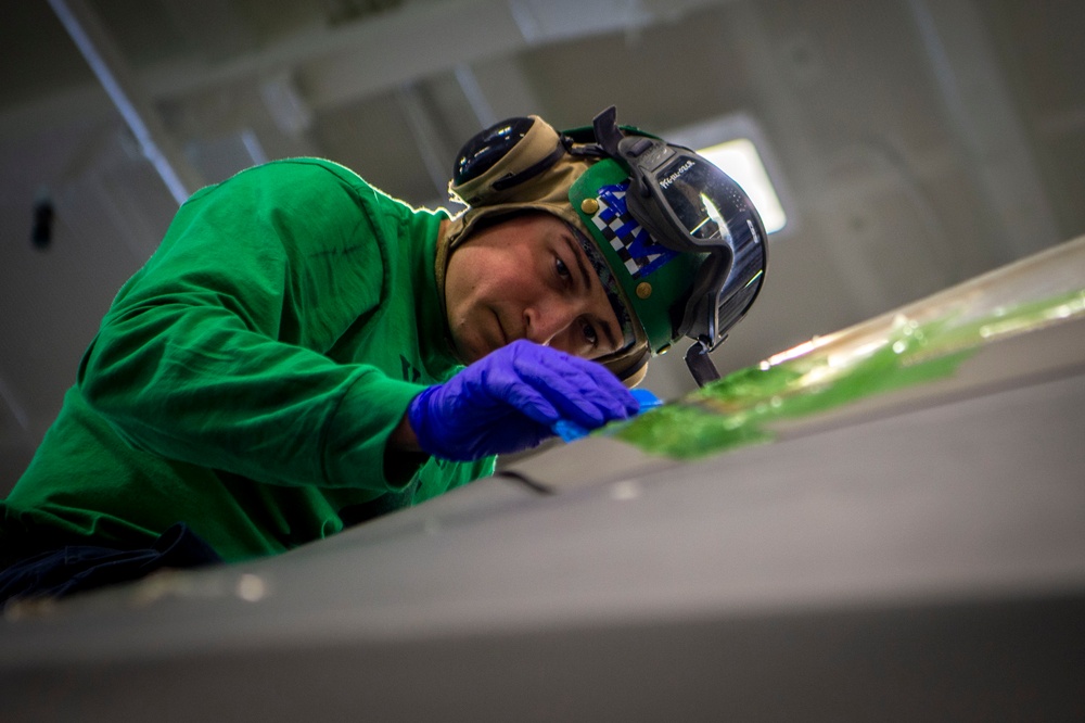 Strike Fighter Squadron (VFA) 97 Sailors Perform Maintenance Aboard USS Carl Vinson (CVN 70)