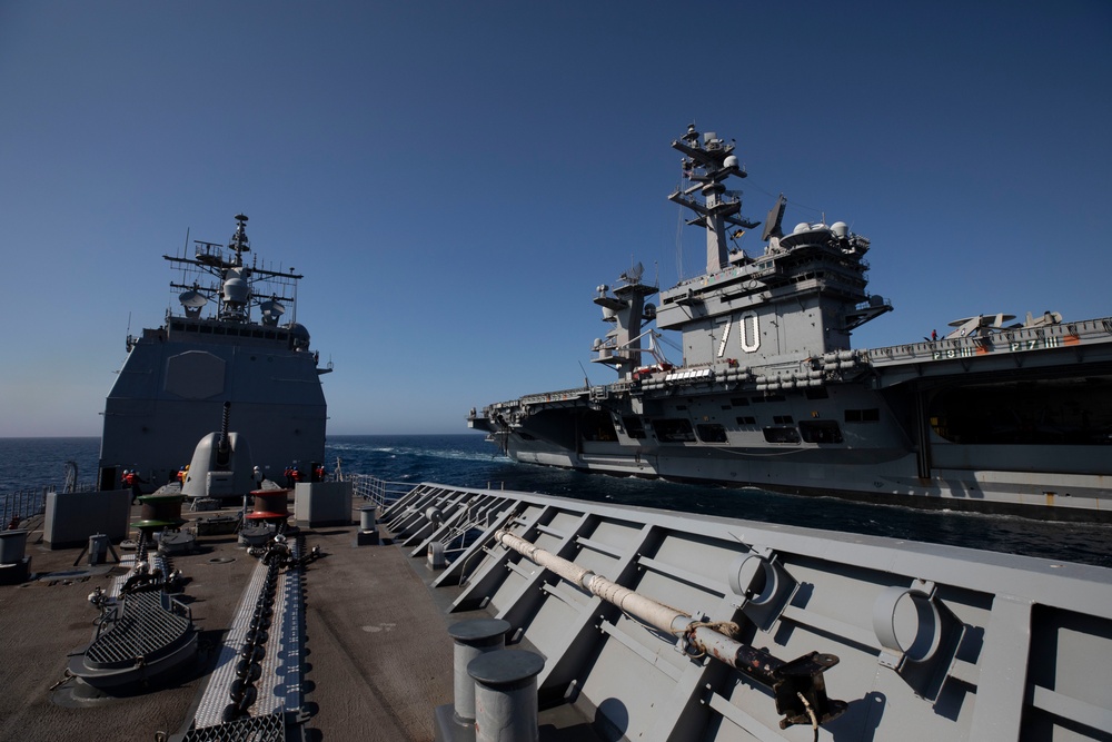 USS Princeton Replenishment at Sea with USS Carl Vinson