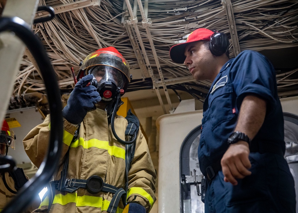 Sailors Aboard USS John Finn (DDG 113) Conduct Fire Drill