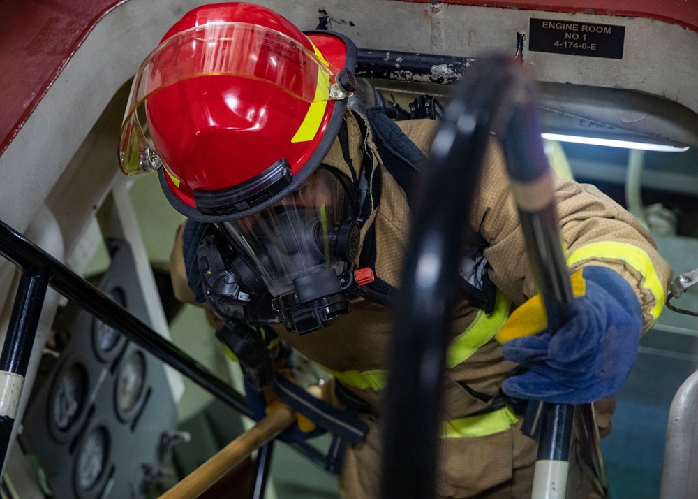 Sailors Aboard USS John Finn (DDG 113) Conduct Fire Drill